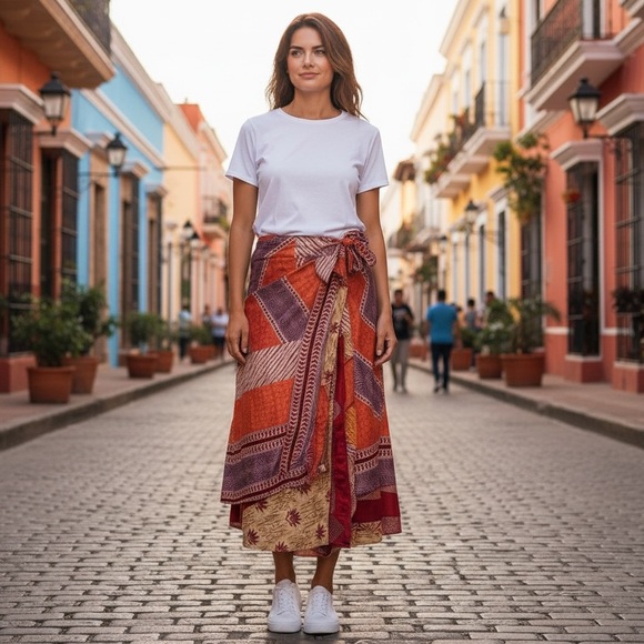 EARTHBOUND Dresses & Skirts - Earthbound | Boho Wrap Skirt | Patchwork Print Midi Skirt | OS